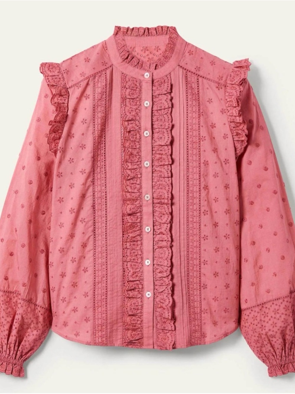 BNWT Boden Iris Broderie Shirt Dusty Red size 12P STUNNING - Picture 3 of 11